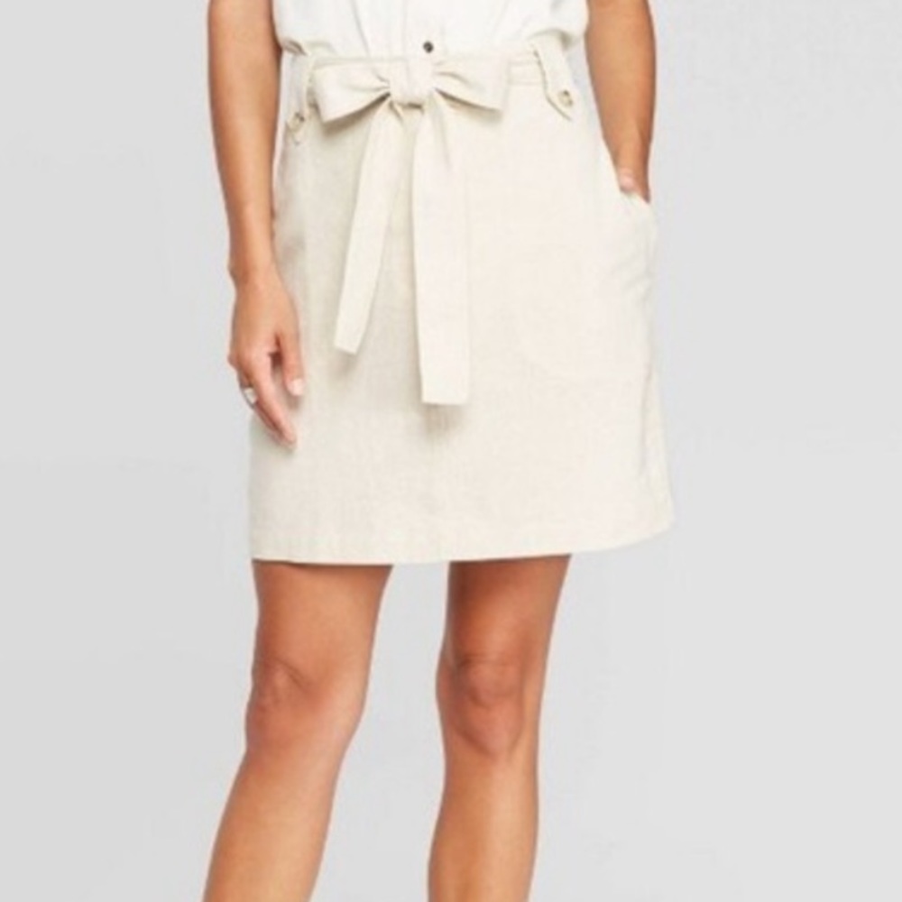 Universal Thread Ivory Linen Blend Belted Skirt medium